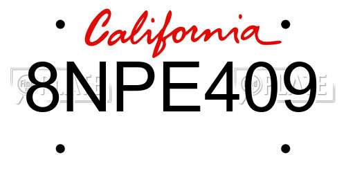 8NPE409 California License Plate