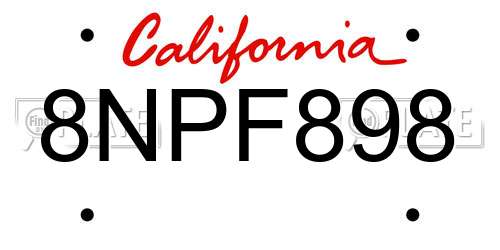 8NPF898 California License Plate