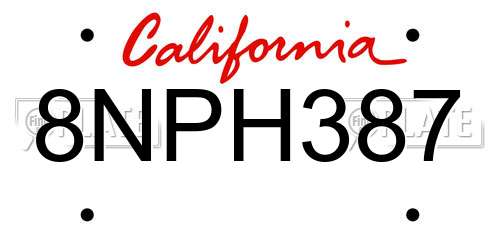 8NPH387 California License Plate