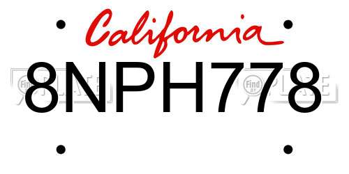 8NPH778 California License Plate