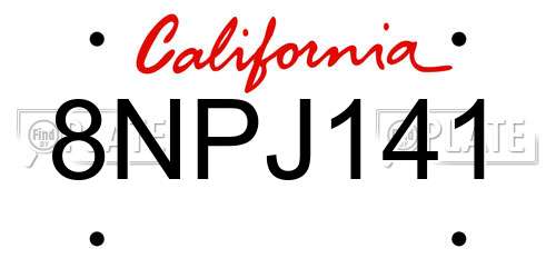 8NPJ141 California License Plate