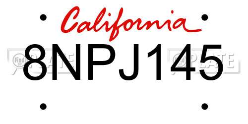 8NPJ145 California License Plate