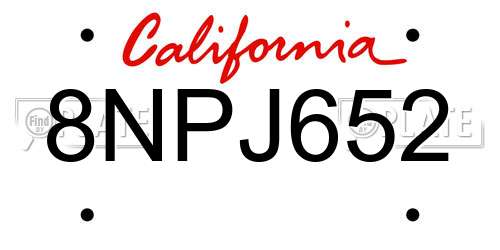 8NPJ652 California License Plate