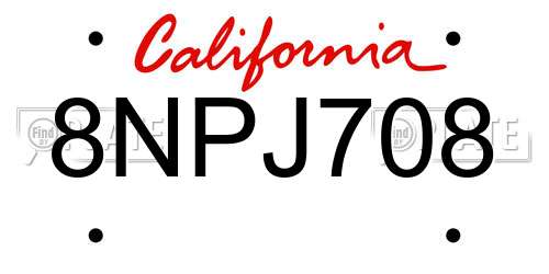 8NPJ708 California License Plate