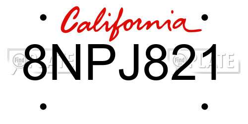 8NPJ821 California License Plate