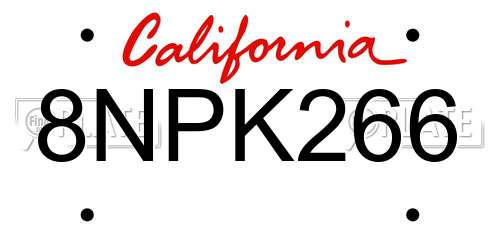 8NPK266 California License Plate