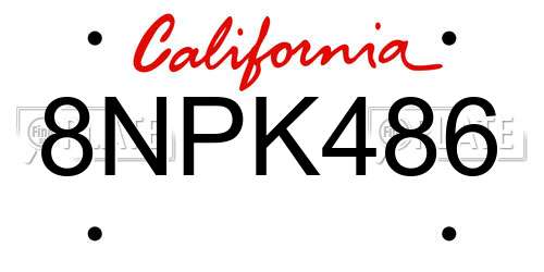 8NPK486 California License Plate
