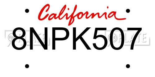 8NPK507 California License Plate