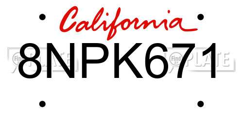 8NPK671 California License Plate