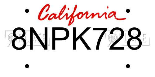 8NPK728 California License Plate