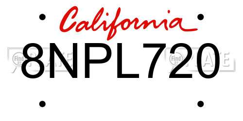 8NPL720 California License Plate