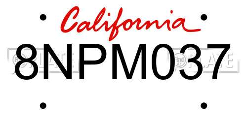 8NPM037 California License Plate