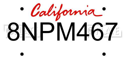 8NPM467 California License Plate