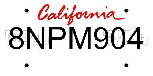 8NPM904 California License Plate