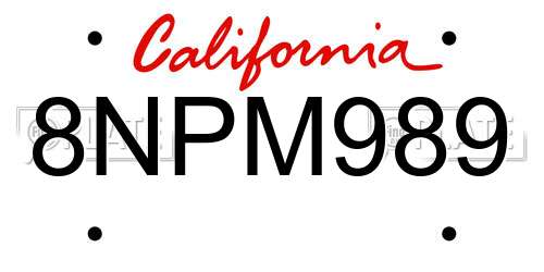 8NPM989 California License Plate