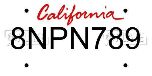 8NPN789 California License Plate