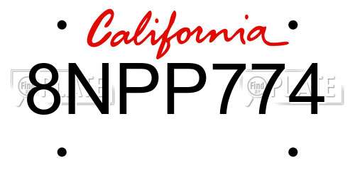 8NPP774 California License Plate