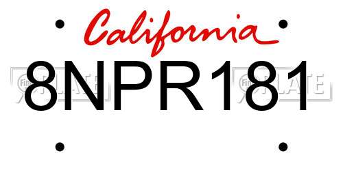 8NPR181 California License Plate