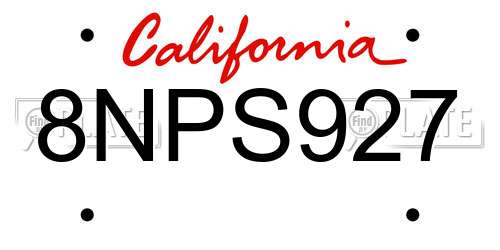 8NPS927 California License Plate