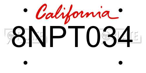 8NPT034 California License Plate