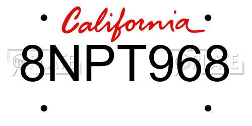8NPT968 California License Plate