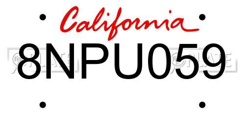 8NPU059 California License Plate