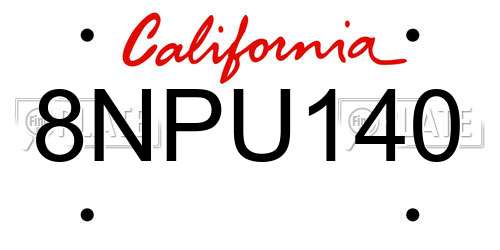 8NPU140 California License Plate