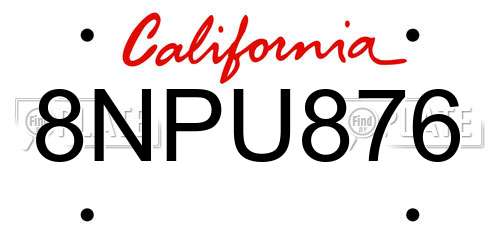 8NPU876 California License Plate