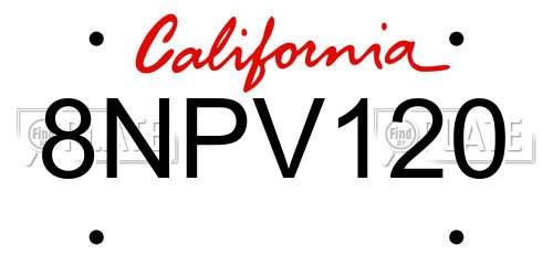 8NPV120 California License Plate