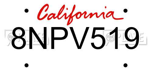 8NPV519 California License Plate