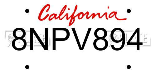 8NPV894 California License Plate