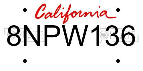 8NPW136 California License Plate