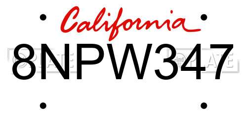 8NPW347 California License Plate