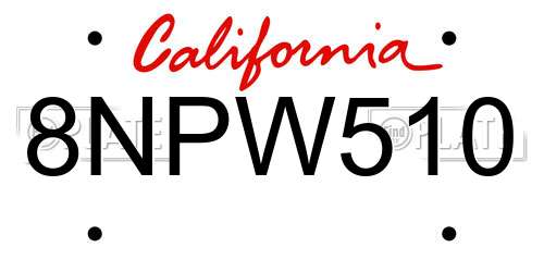 8NPW510 California License Plate