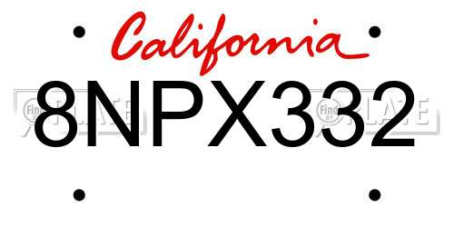 8NPX332 California License Plate