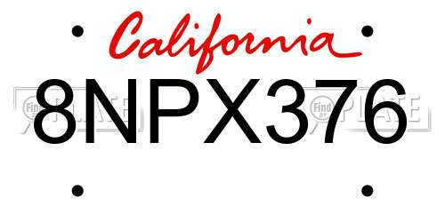 8NPX376 California License Plate
