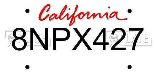 8NPX427 California License Plate
