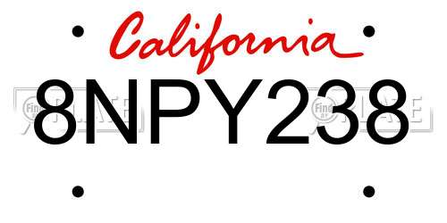 8NPY238 California License Plate