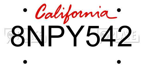 8NPY542 California License Plate