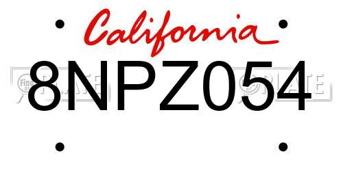 8NPZ054 California License Plate