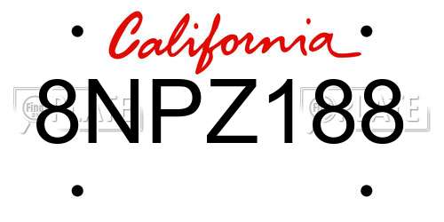 8NPZ188 California License Plate