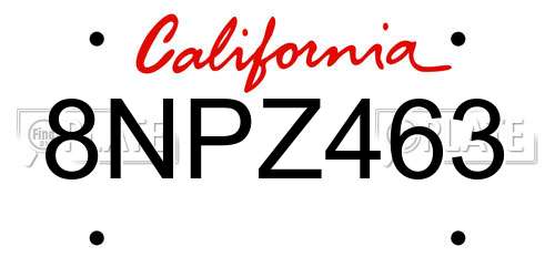 8NPZ463 California License Plate