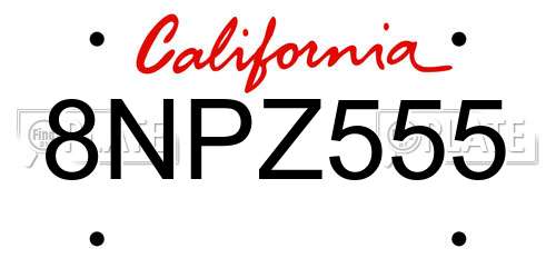 8NPZ555 California License Plate