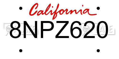 8NPZ620 California License Plate
