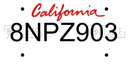 8NPZ903 California License Plate
