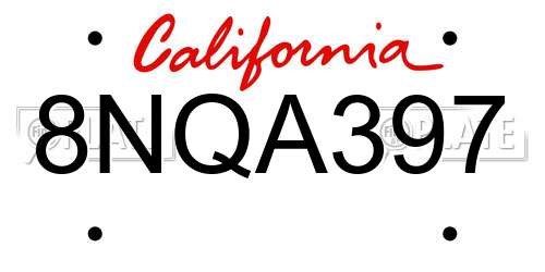 8NQA397 California License Plate