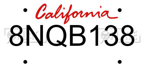 8NQB138 California License Plate