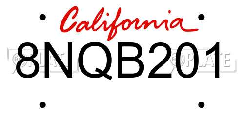 8NQB201 California License Plate