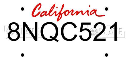 8NQC521 California License Plate