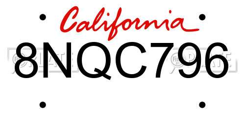 8NQC796 California License Plate